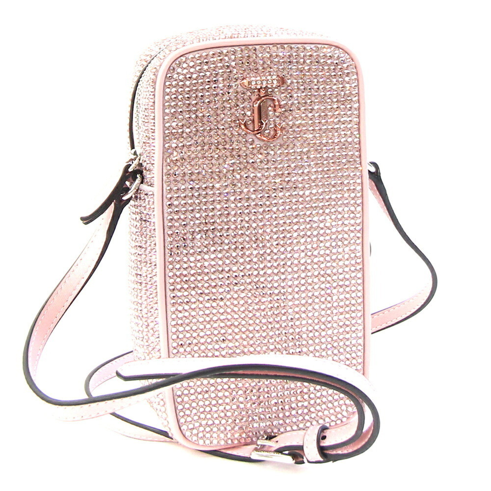JIMMY CHOO Shoulder Bag, Light Pink, Crystal Leather, Pouch, Smartphone Women's